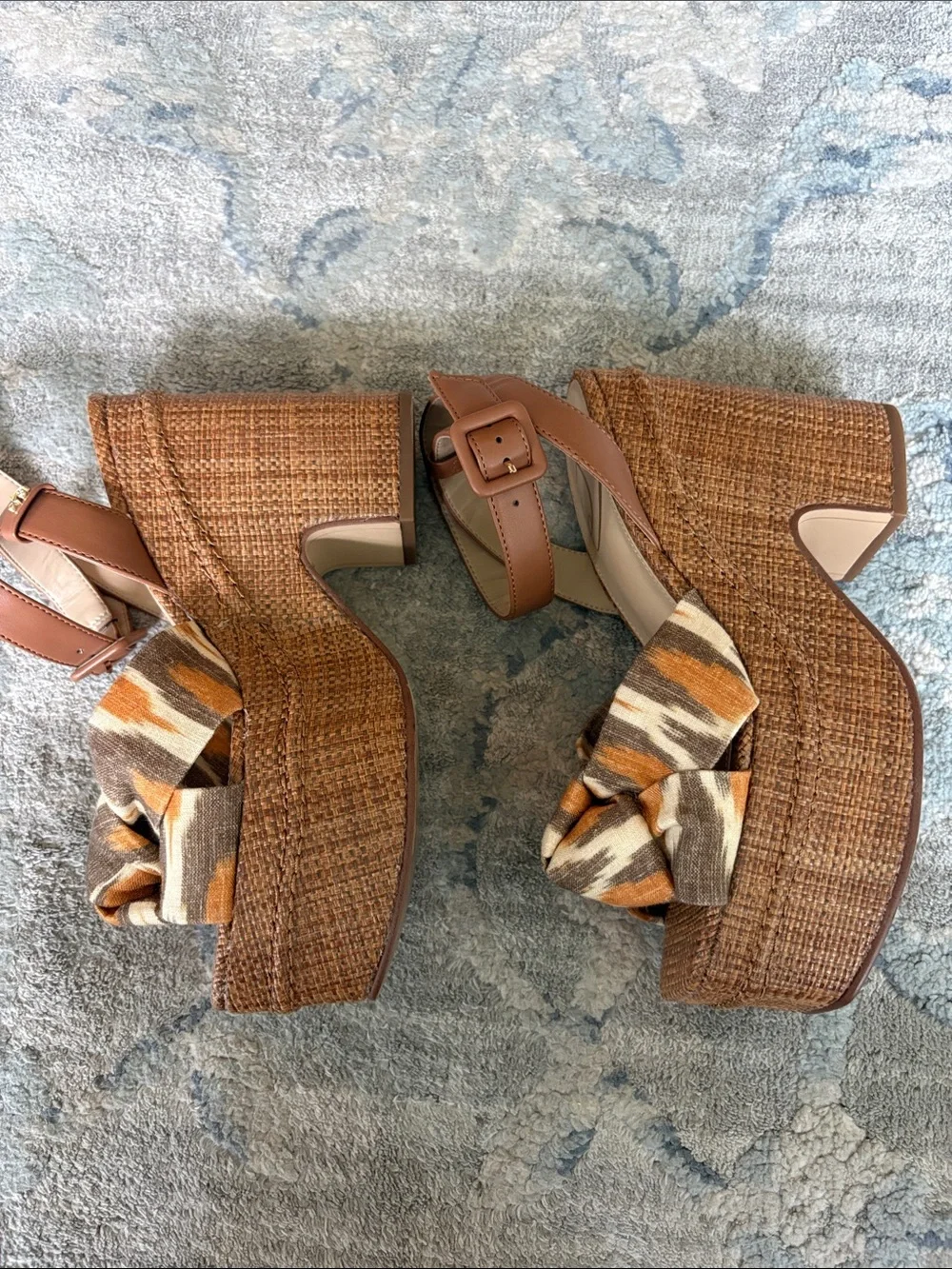 Sam Edelman Brown Woven Platform Sandals with Knotted Multicolor Strap